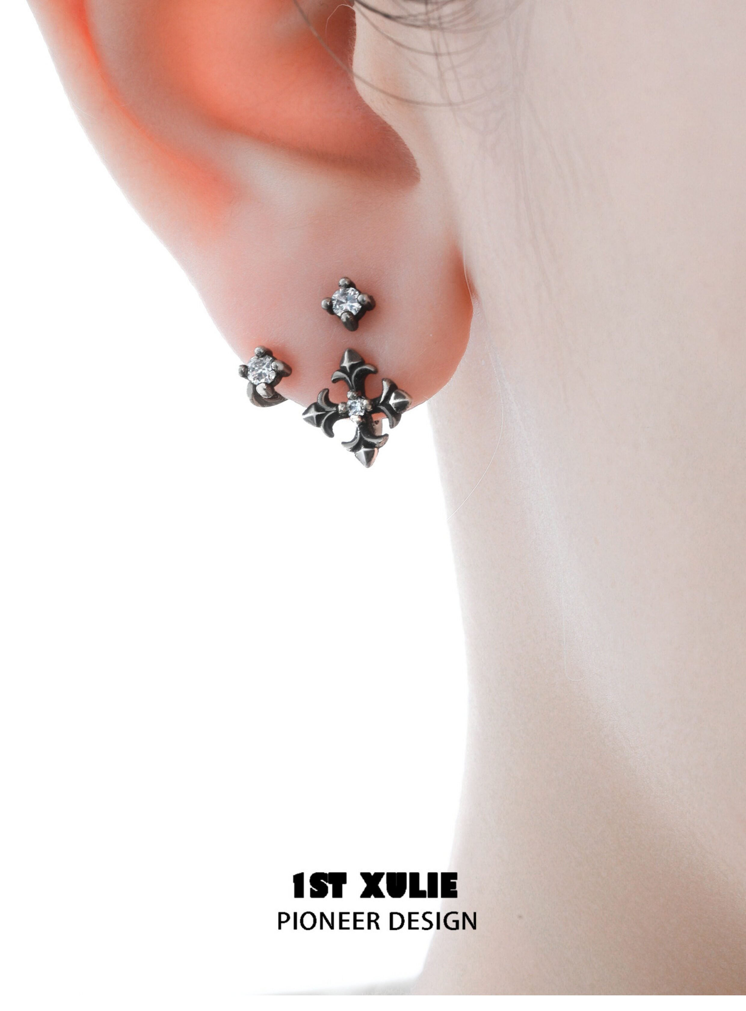 1STXULIE Superior Niche Iris Collection Retro Cross Stud Earrings