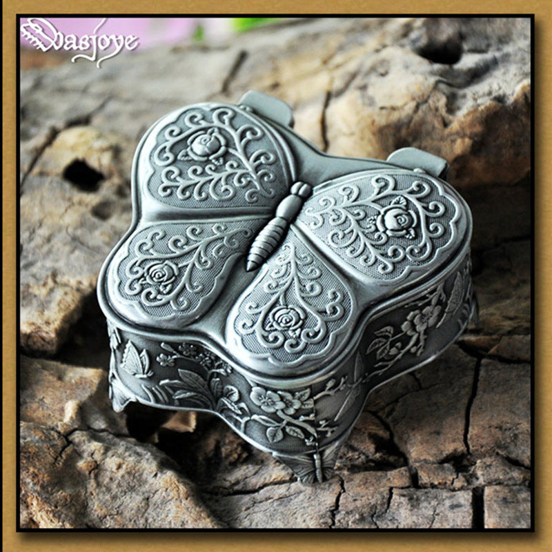 صندوق مجوهرات Wasjoye Butterfly Vintage European Princess مصنوع يدويًا T3232