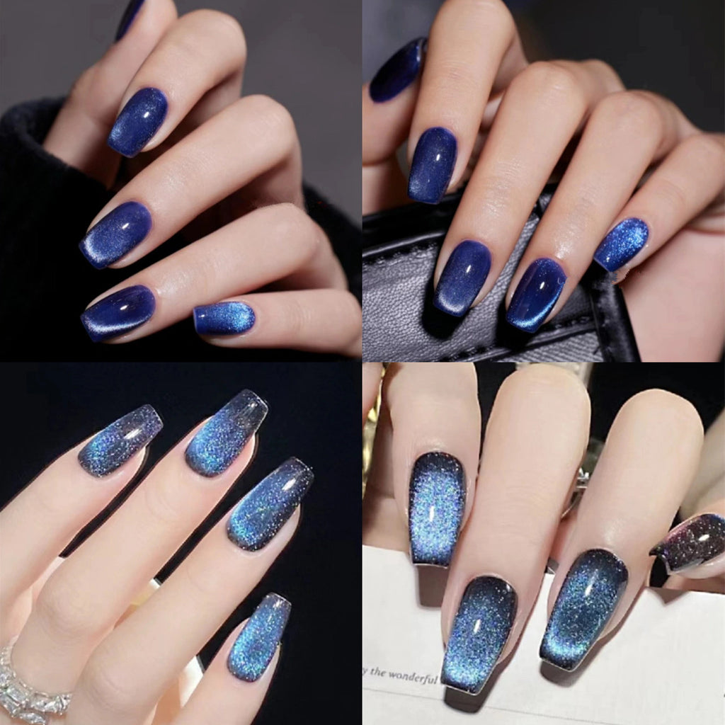 Blue Starry Sky Cat Eye Gel Nails, Most Complete Collection