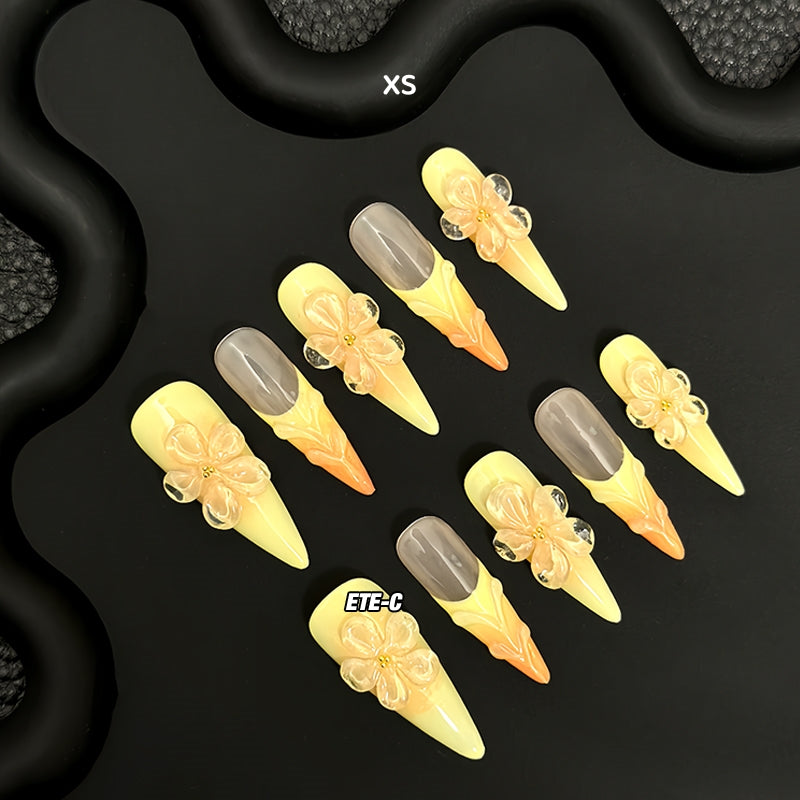ETERNITY'C Handmade Custom Yellow Flower Pressed On Wearable Nails T4988