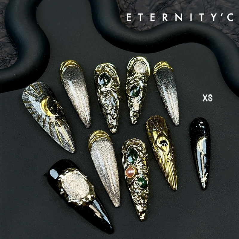 ETERNITY'C Handmade Custom Gem Moon Pressed On Wearable Nails T5036