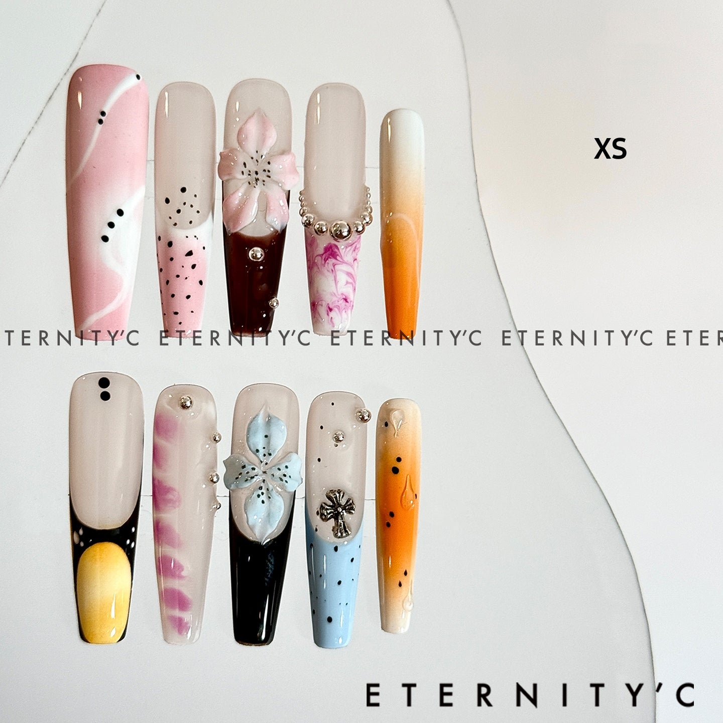ETERNITY'C Handmade Custom Island Flower Pressed On Wearable Nails T5023