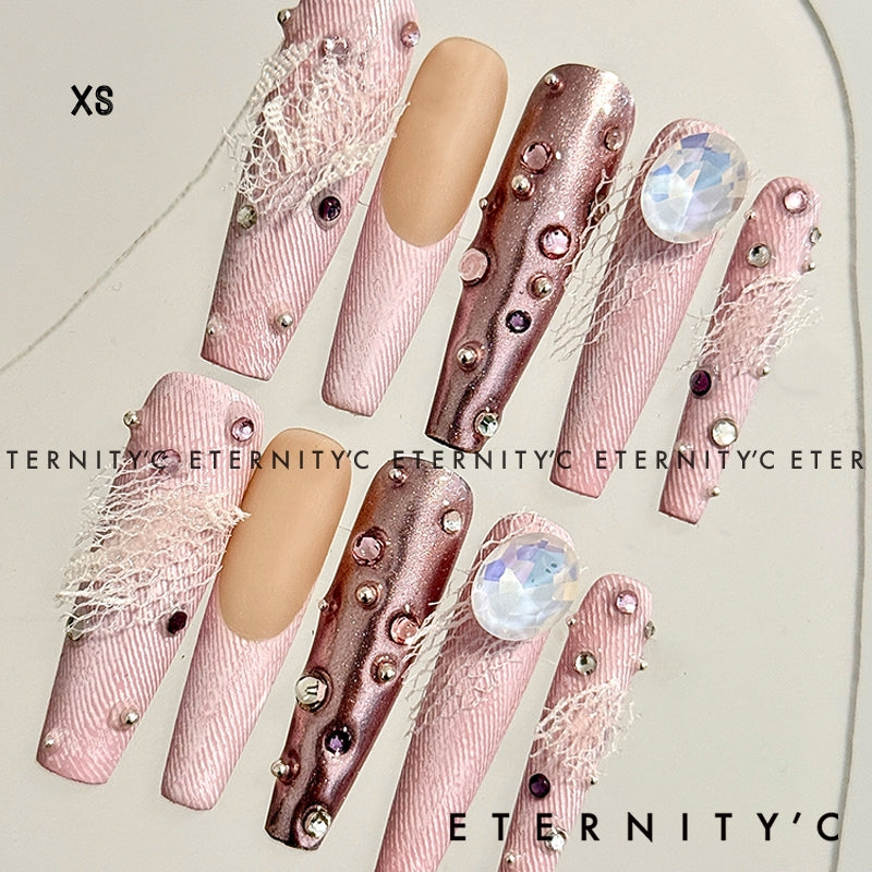 ETERNITY'C Handmade Custom Cowboy Sweetheart Pressed On Wearable Nails T5009