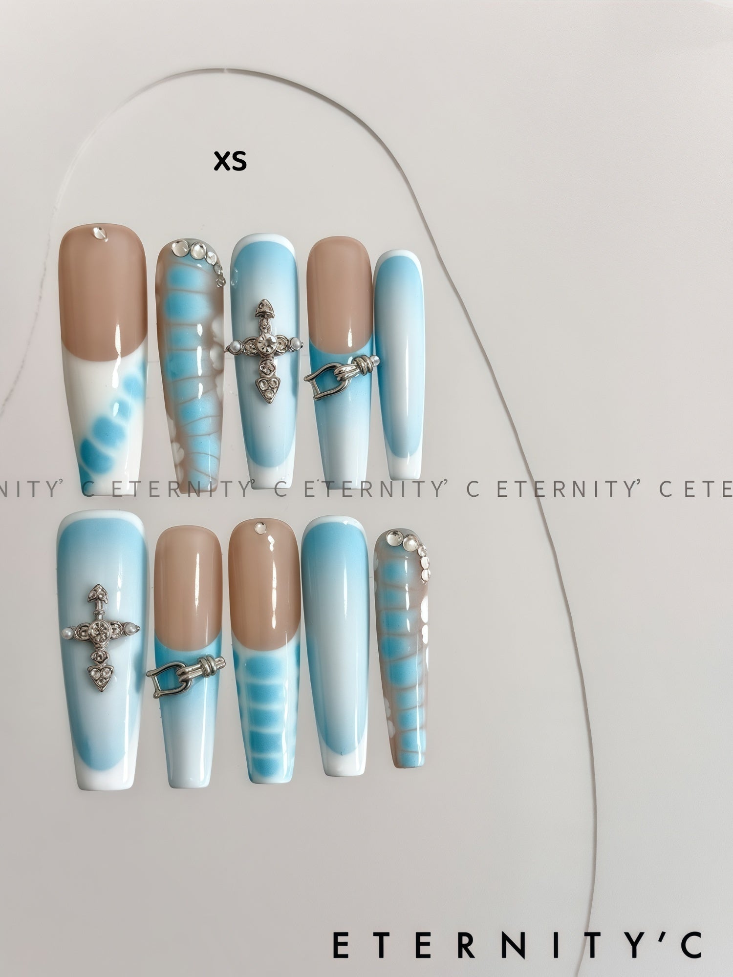 ETERNITY'C Handmade Custom Blue Python Pressed On Wearable Nails T4989