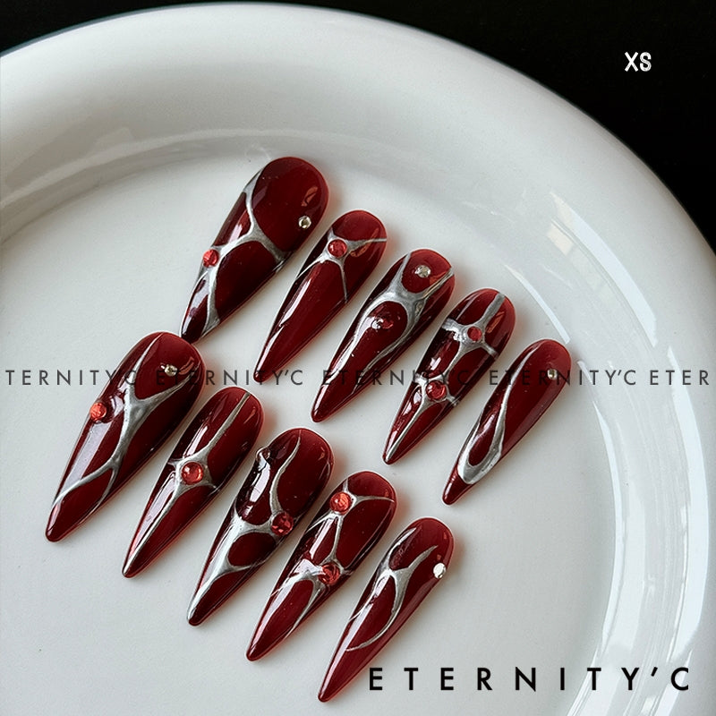 ETERNITY'C Handmade Custom Red Flame Pressed On Wearable Nails T5040