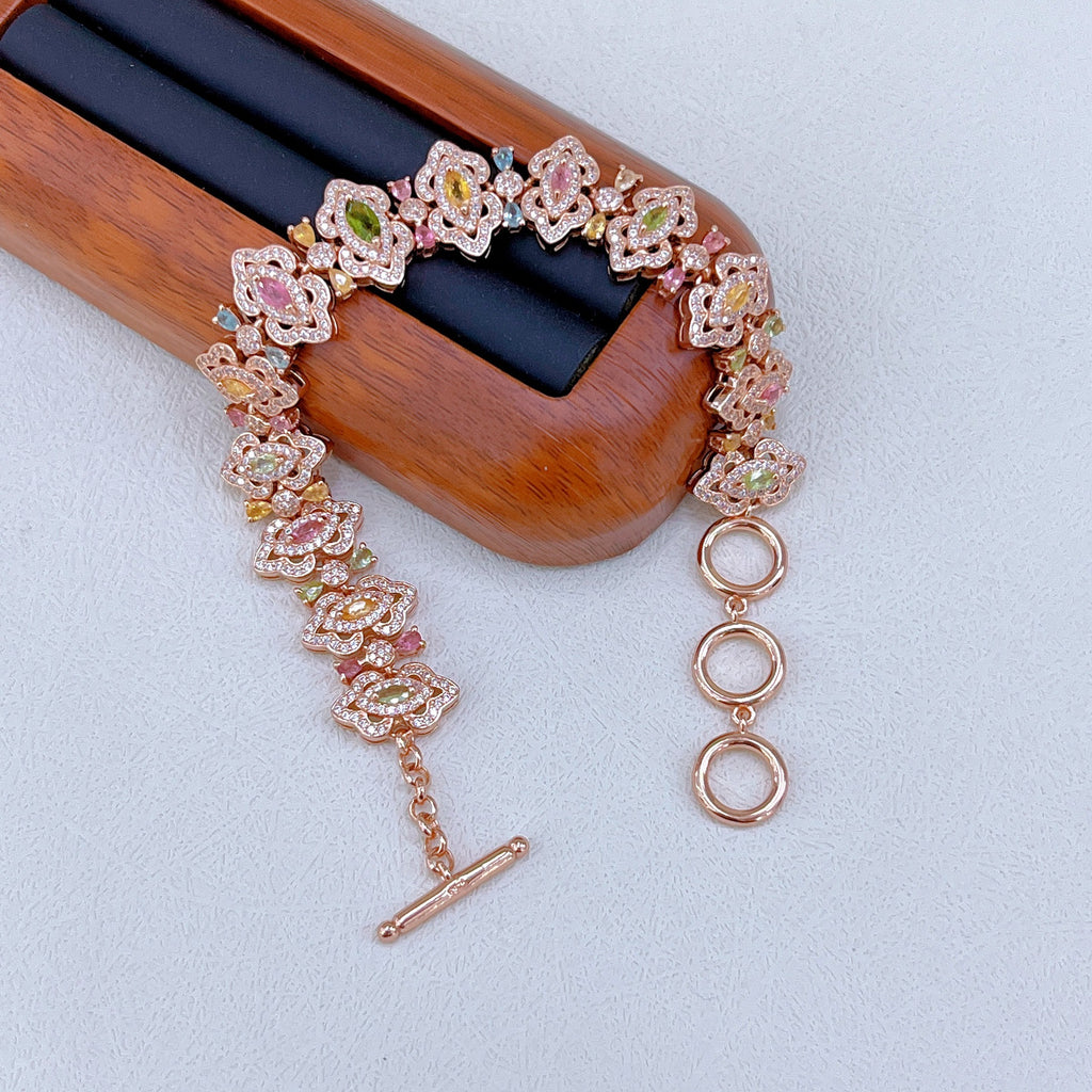 S925 Rose Gold-plated Tourmaline Silver Bracelet for Women T3348