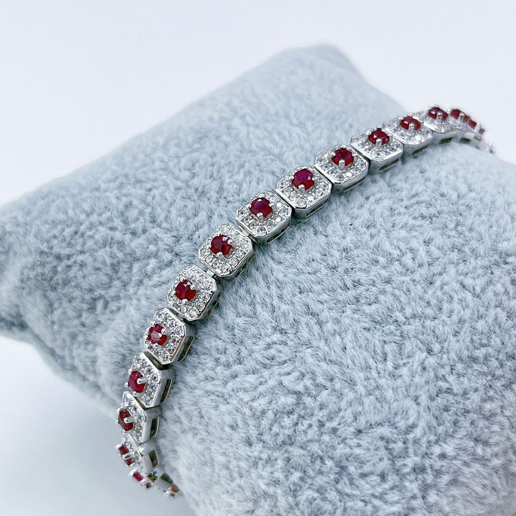 S925 Platinum-Plated Heated Ruby Silver Bracelet for Women T3361