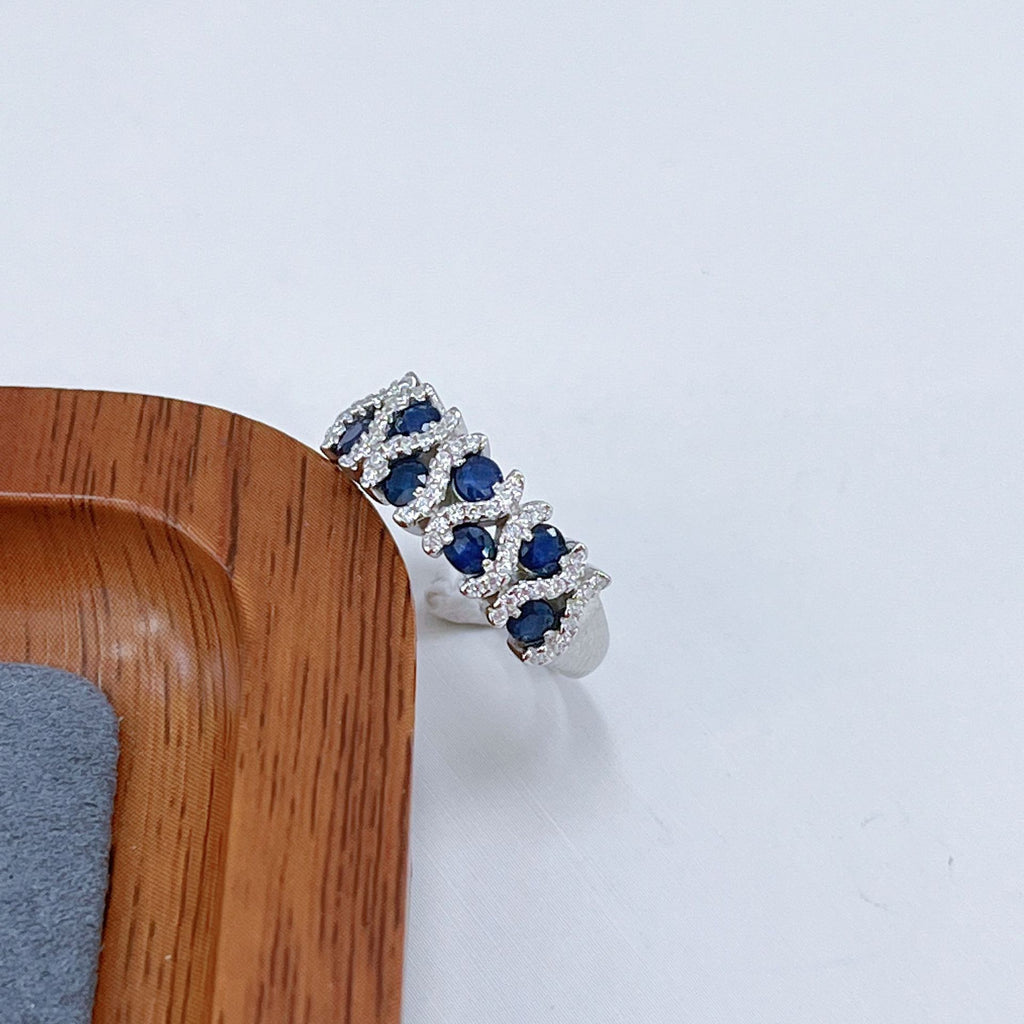 S925 Platinum-Plated Sapphire Silver Ring for Women (Adjustable) T3420