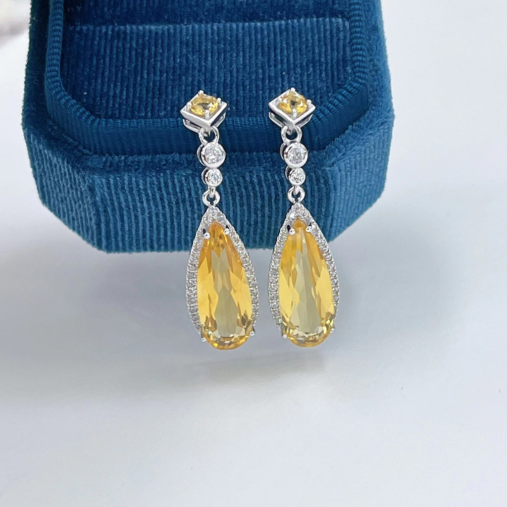 S925 Platinum-Plated Citrine Silver Drop Earrings for Women T3438