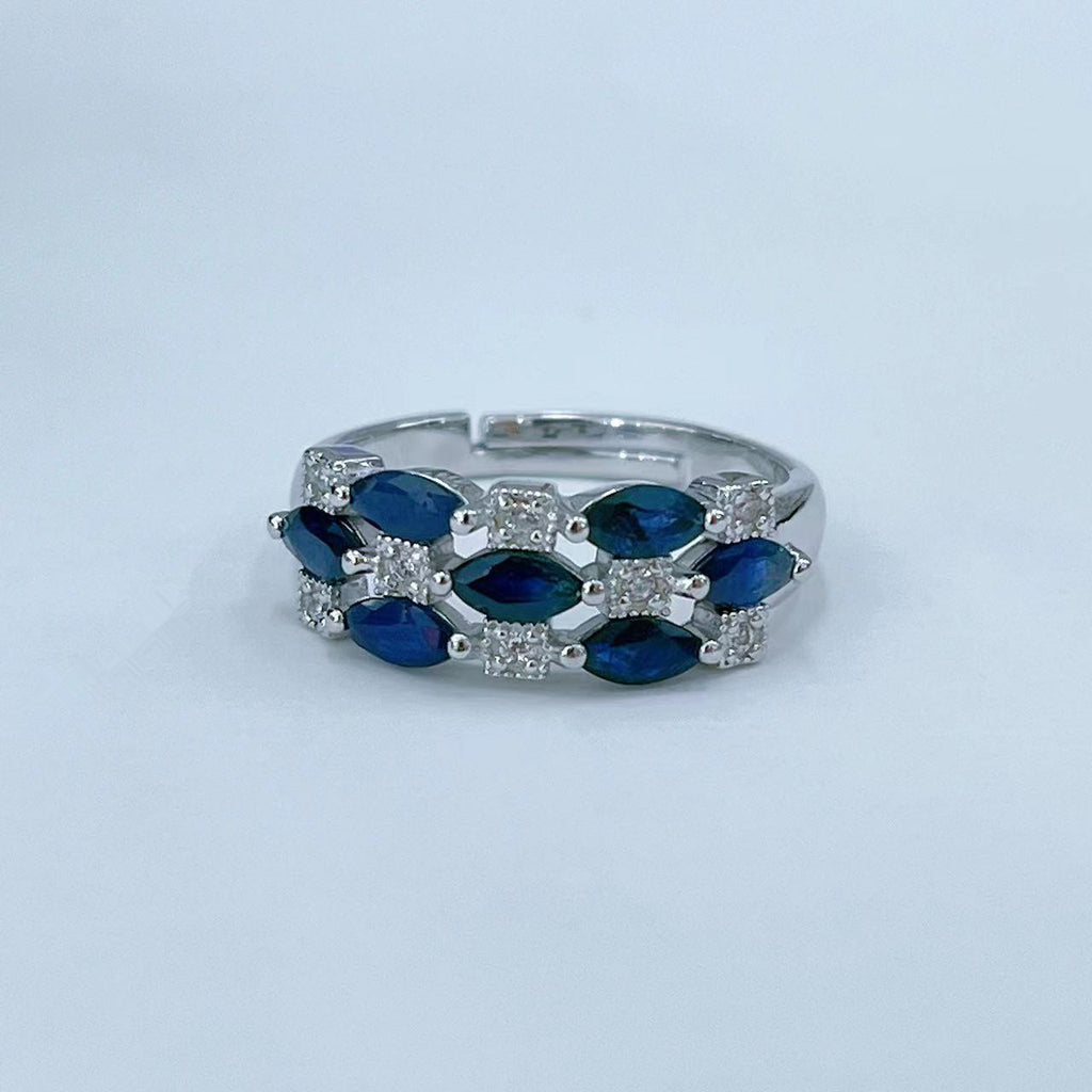 S925 Platinum-Plated Sapphire Silver Ring for Women (Adjustable) T3415