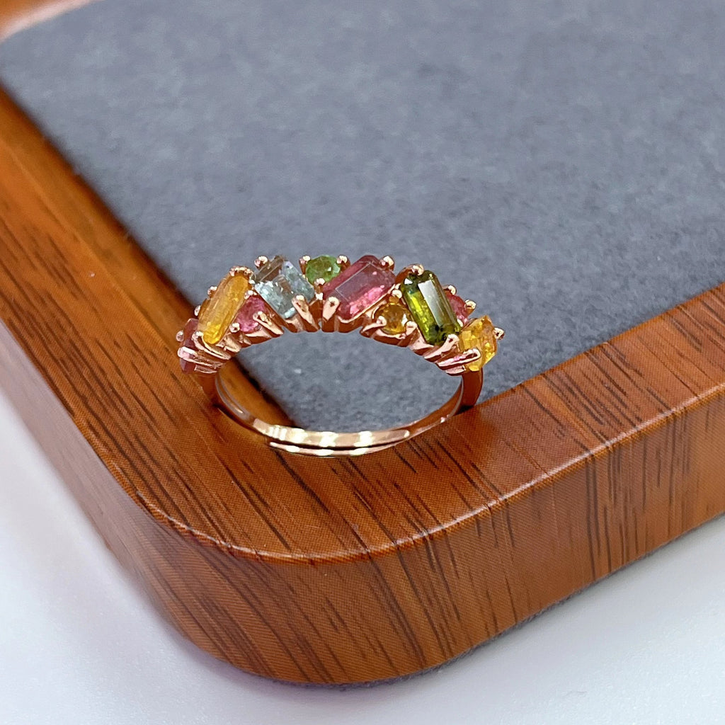 S925 Rose Gold-Plated Tourmaline Silver Ring for Women (Adjustable) T3435