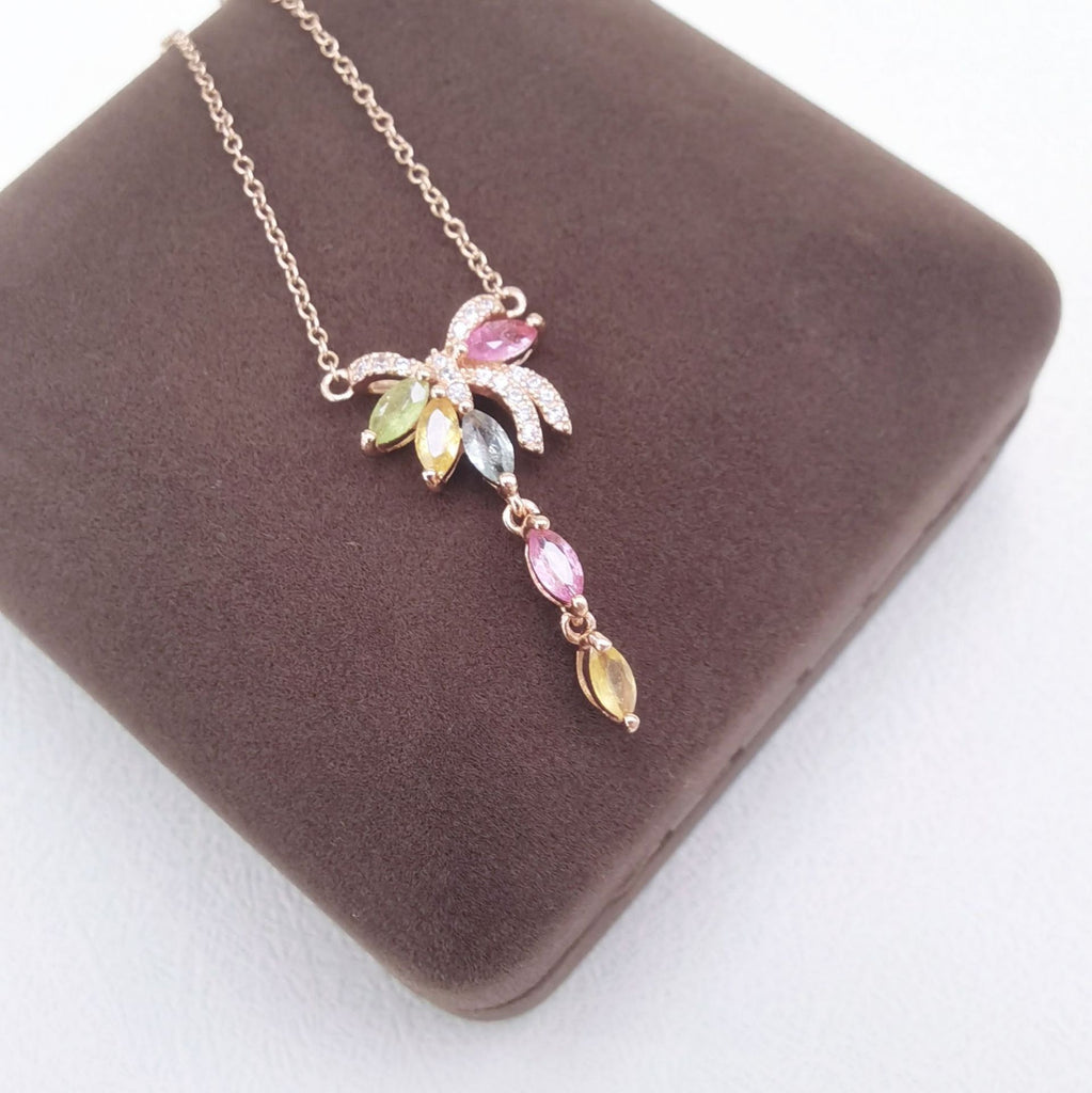 S925 Rose Gold-Plated Tourmaline Silver Necklace for Women T3409