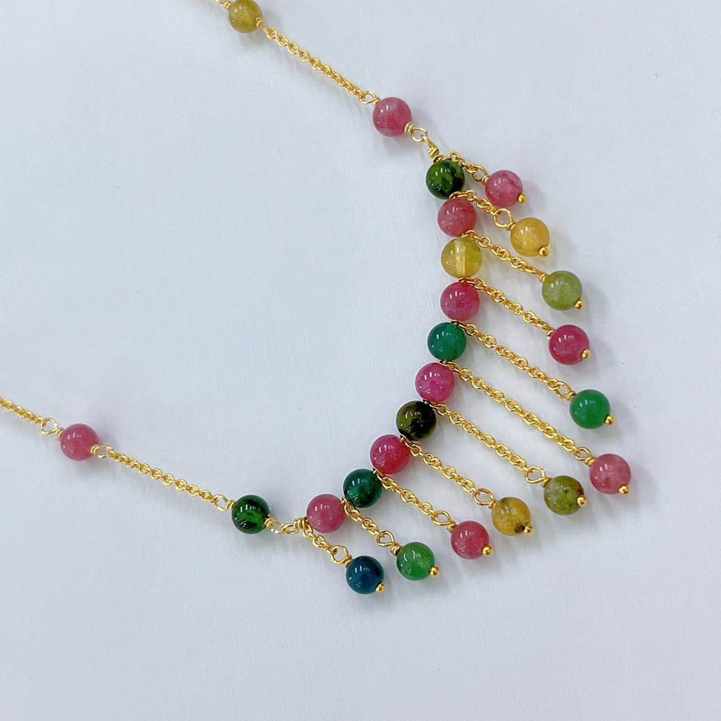S925 Gold-Plated Tourmaline Silver Necklace for Women T3401
