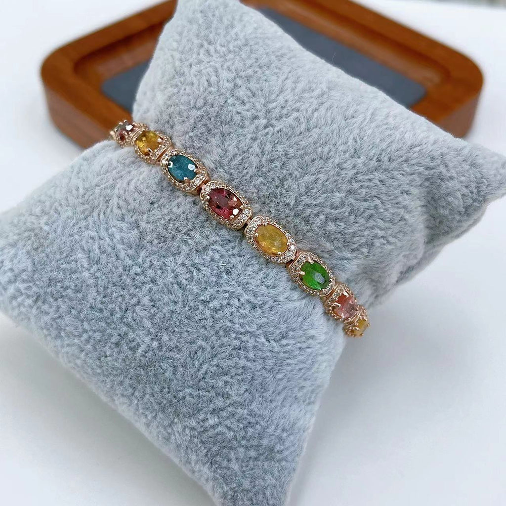 S925 Rose Gold-plated Tourmaline Silver Bracelet for Women T3359