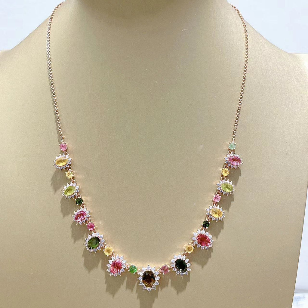 S925 Rose Gold-Plated Tourmaline Silver Necklace for Women T3402