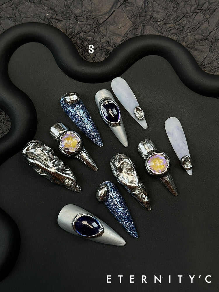 ETERNITY'C Handmade Custom Dream Danube Pressed On Wearable Nails T5042