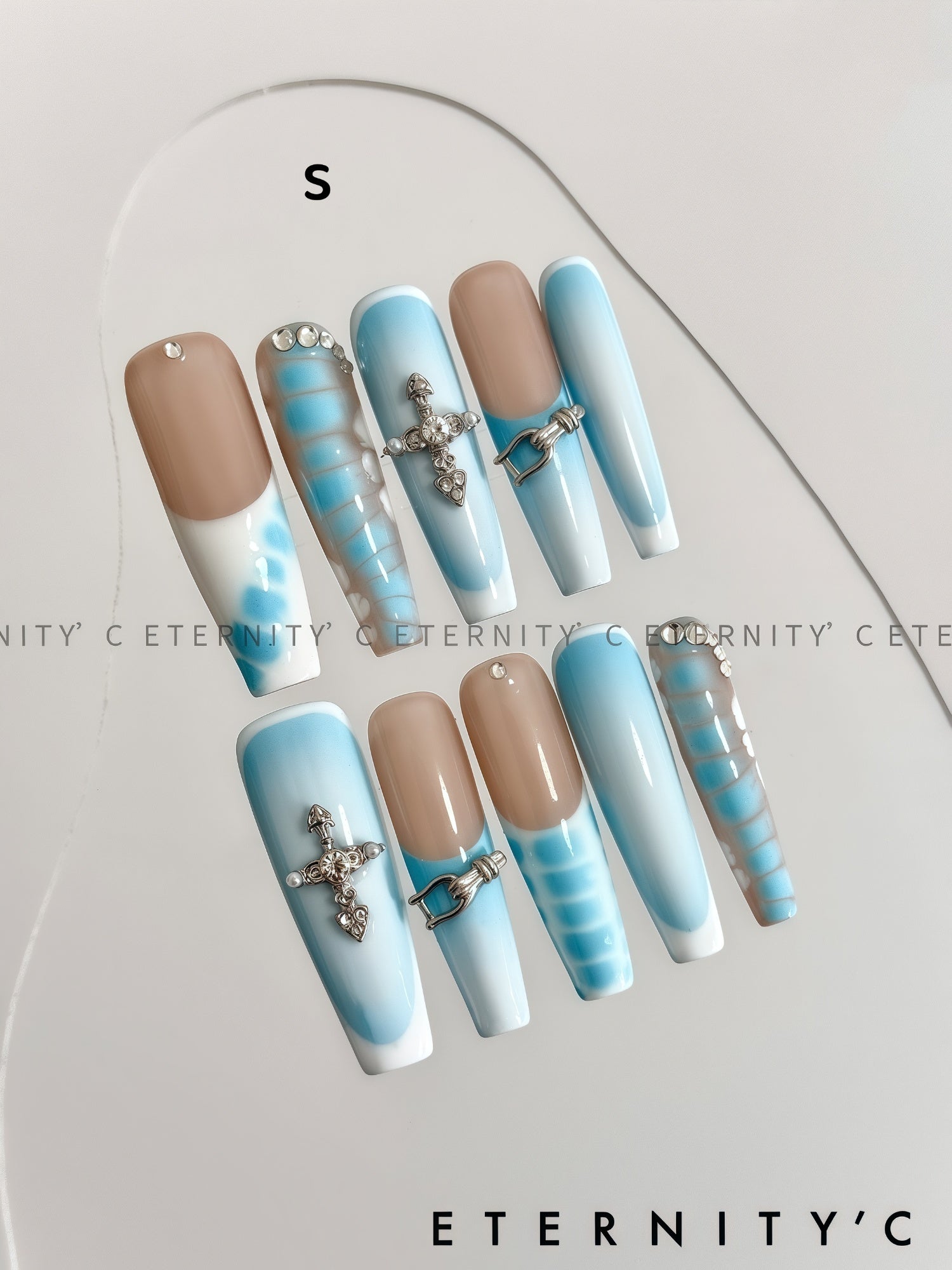 ETERNITY'C Handmade Custom Blue Python Pressed On Wearable Nails T4989