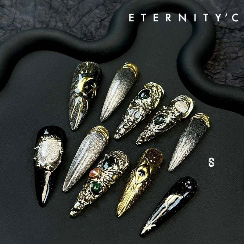 ETERNITY'C Handmade Custom Gem Moon Pressed On Wearable Nails T5036