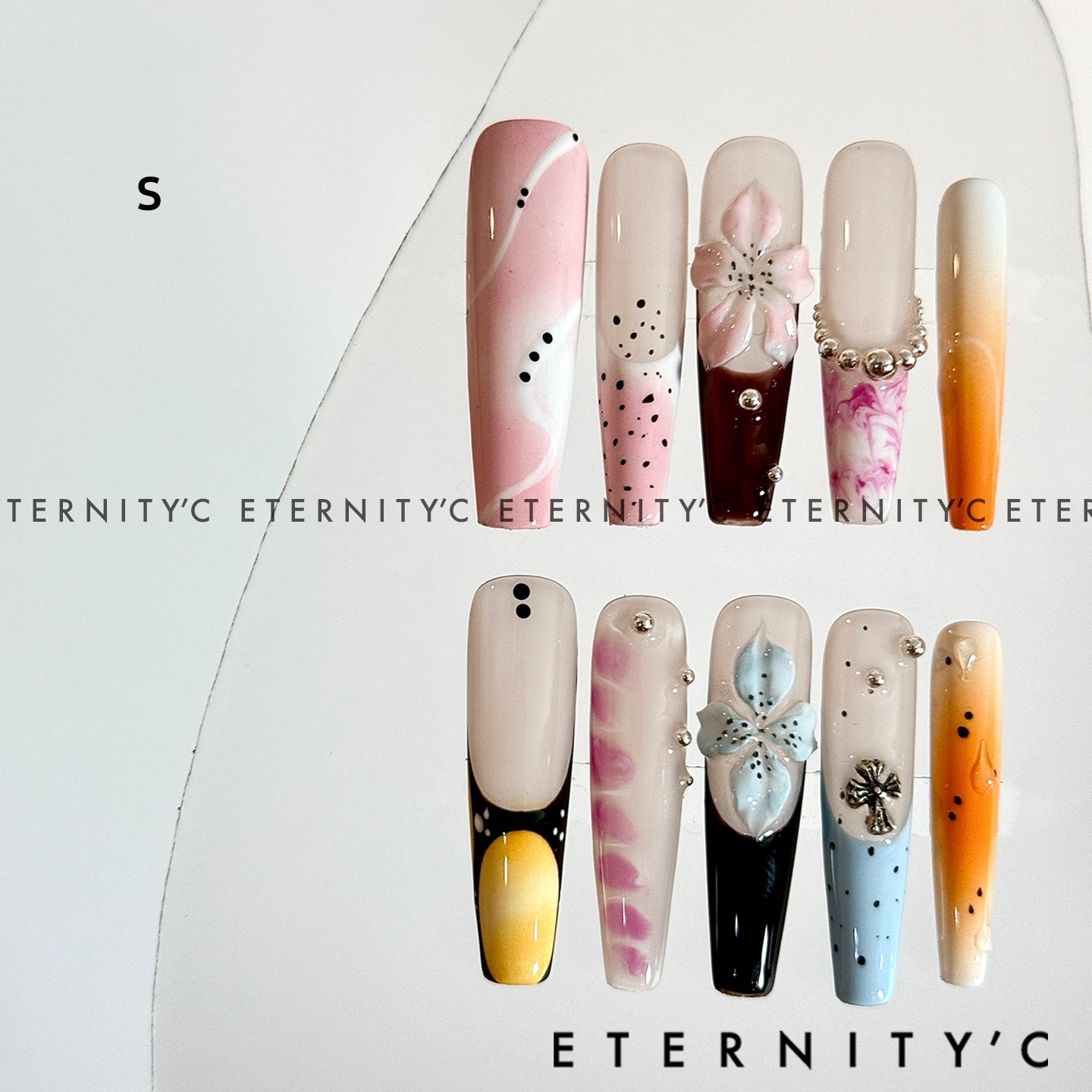 ETERNITY'C Handmade Custom Island Flower Pressed On Wearable Nails T5023