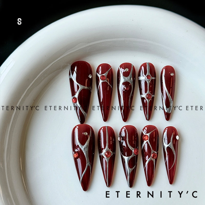 ETERNITY'C Handmade Custom Red Flame Pressed On Wearable Nails T5040