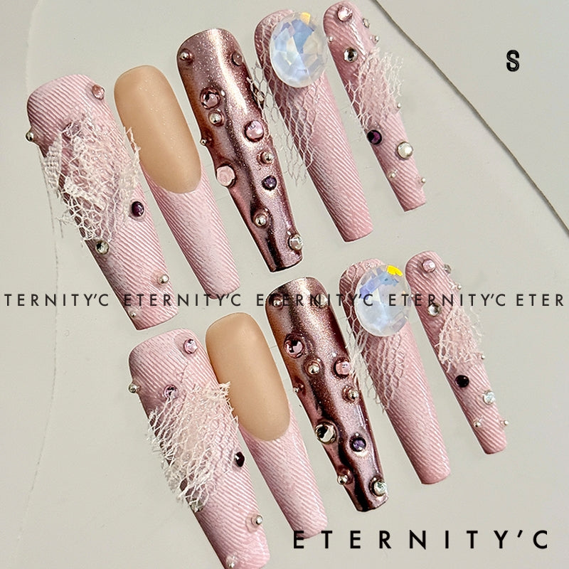 ETERNITY'C Handmade Custom Cowboy Sweetheart Pressed On Wearable Nails T5009