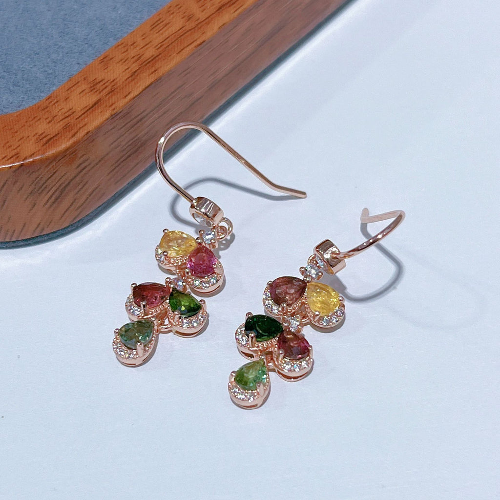 S925 Rose Gold-Plated Tourmaline Silver Earrings for Women T3457