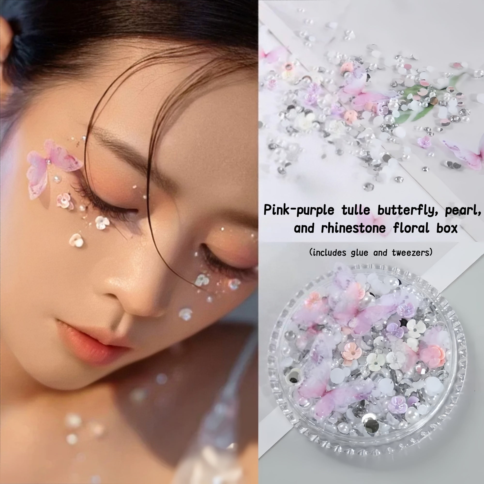 AmazingGirl Glittery Sequin Pearl Butterfly Face Makeup Stickers T5907