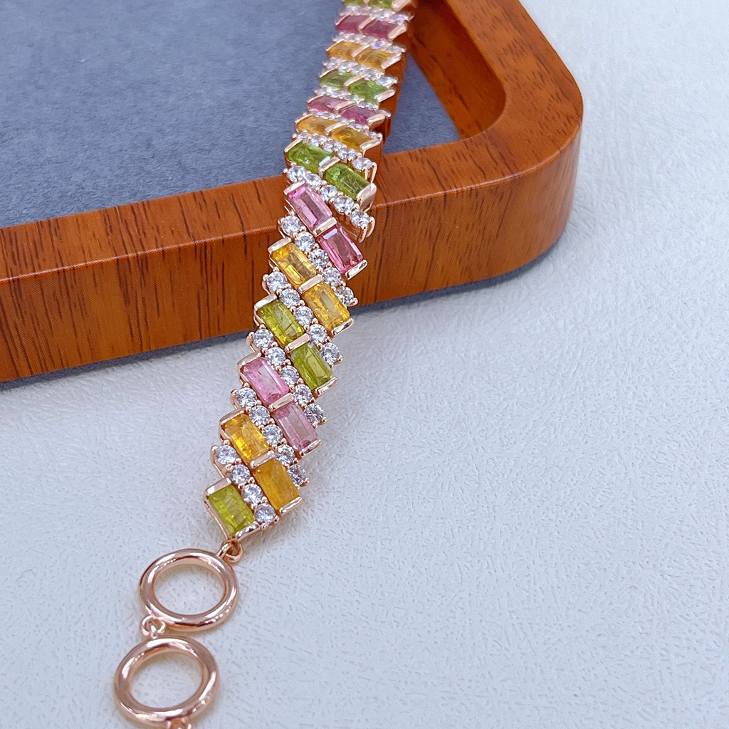 S925 Rose Gold-plated Tourmaline Silver Bracelet for Women T3360