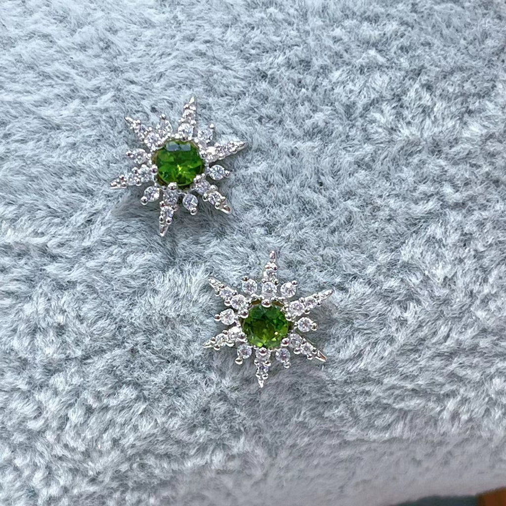 S925 Platinum-Plated Diopside Silver Earrings for Women T3453