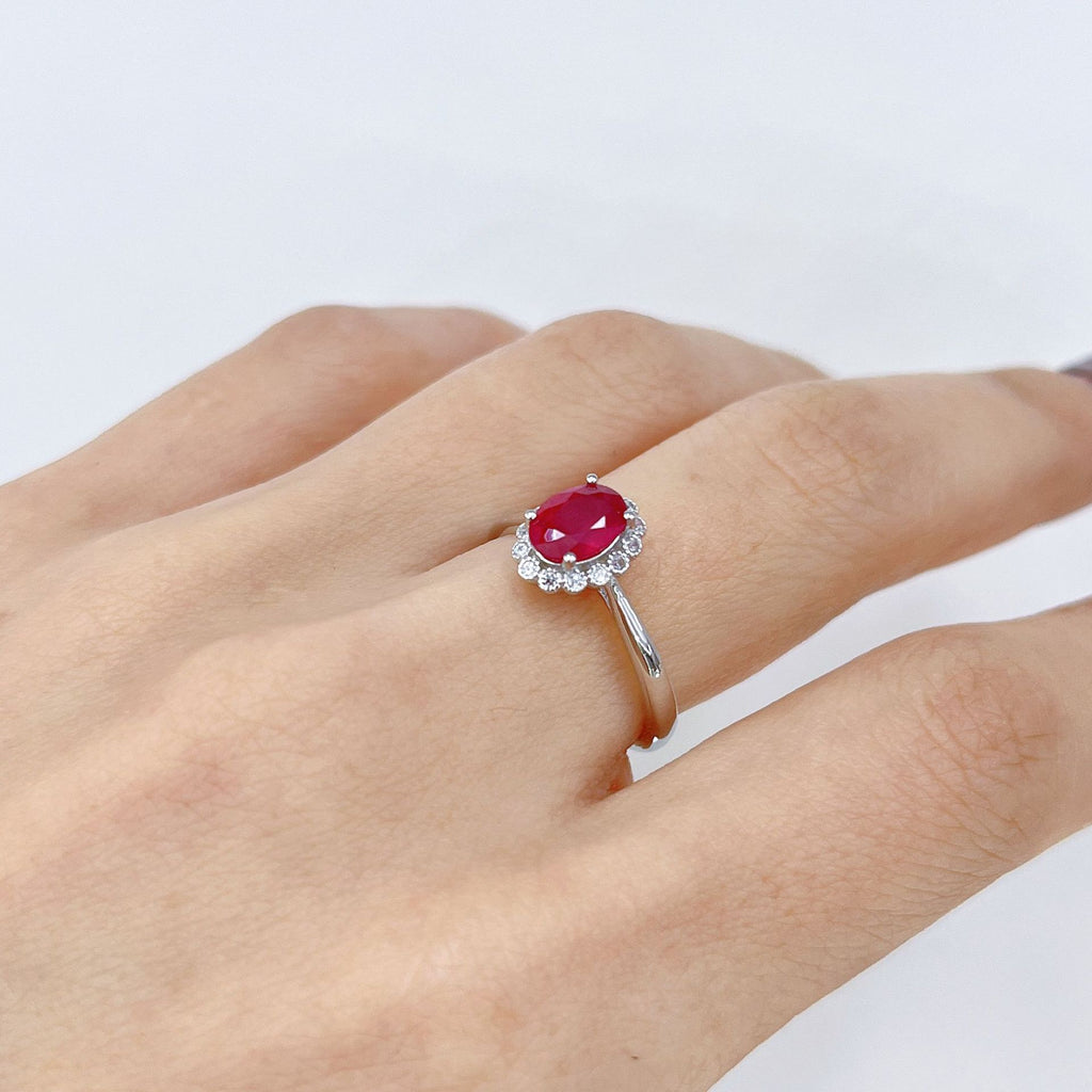 S925 Platinum-Plated Heated Ruby Silver Ring for Women (Adjustable) T3433
