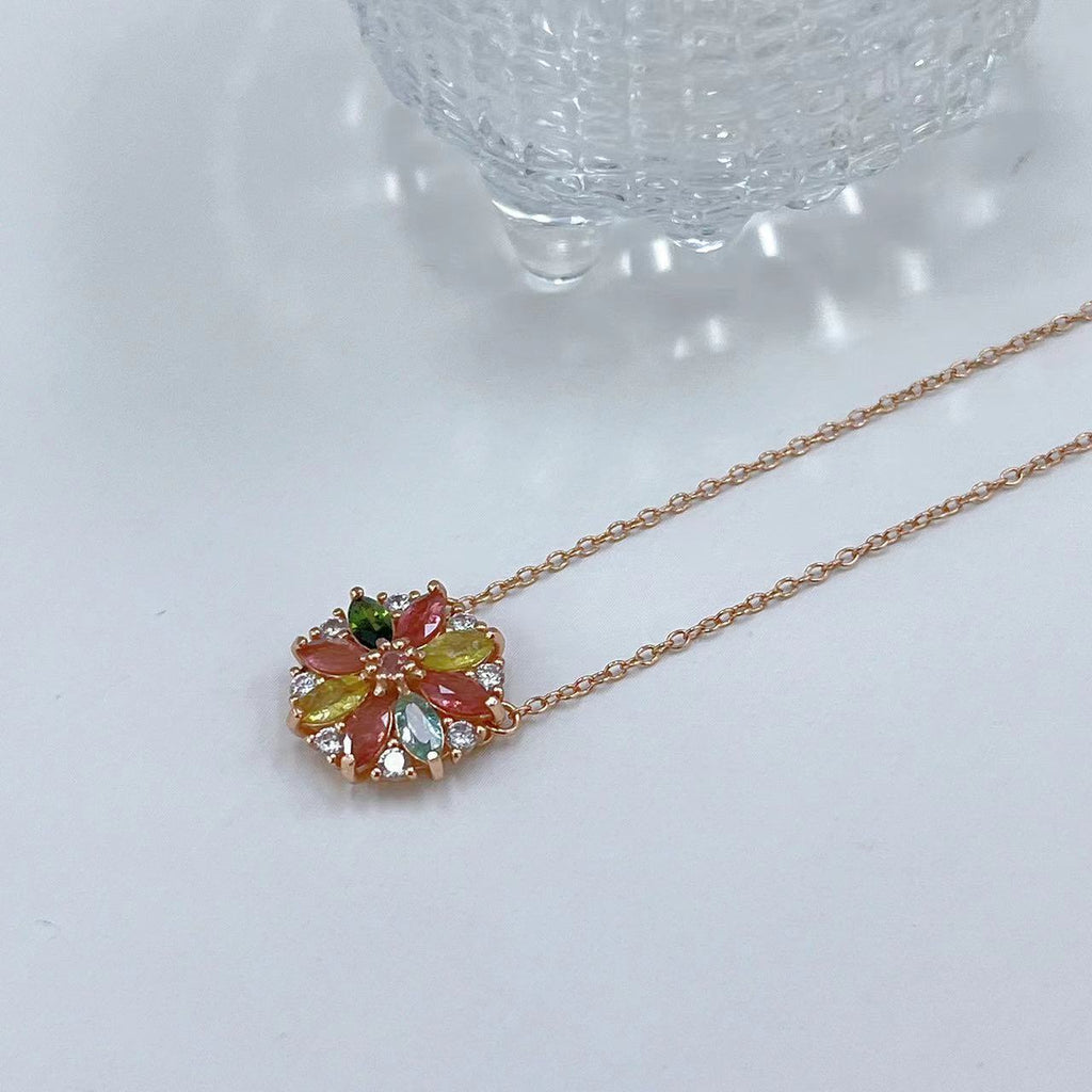 S925 Rose Gold-Plated Tourmaline Silver Necklace for Women T3405