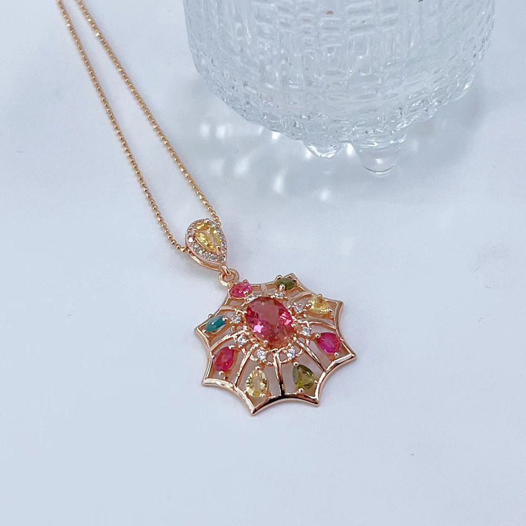 S925 Rose Gold-Plated Tourmaline Gemstone Silver Pendant for Women T3383