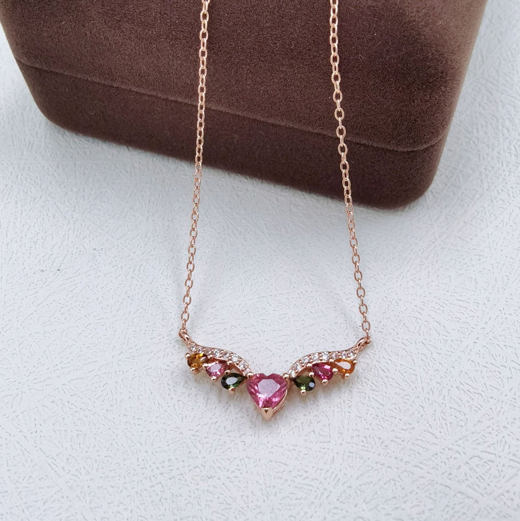 S925 Rose Gold-Plated Tourmaline Silver Necklace for Women T3410