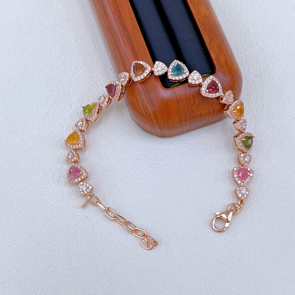 S925 Rose Gold-Plated Tourmaline Silver Bracelet for Women T3356