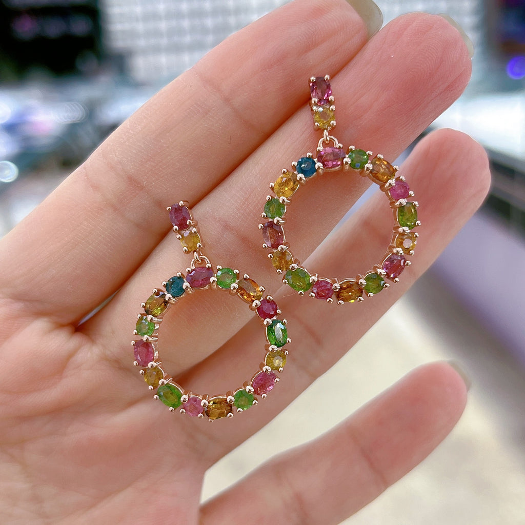S925 Rose Gold-Plated Tourmaline Silver Earrings for Women T3452