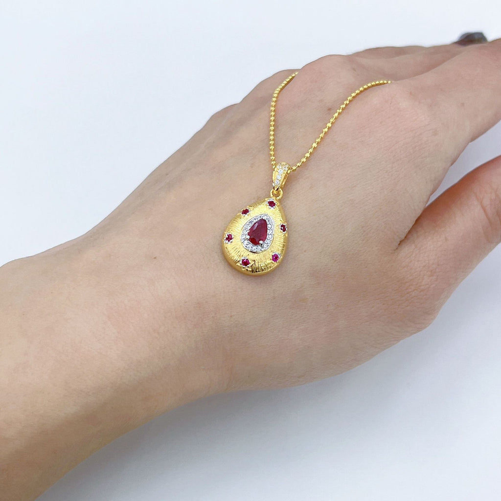S925 Gold-Plated Heated Ruby Gemstone Silver Pendant for Women T3367