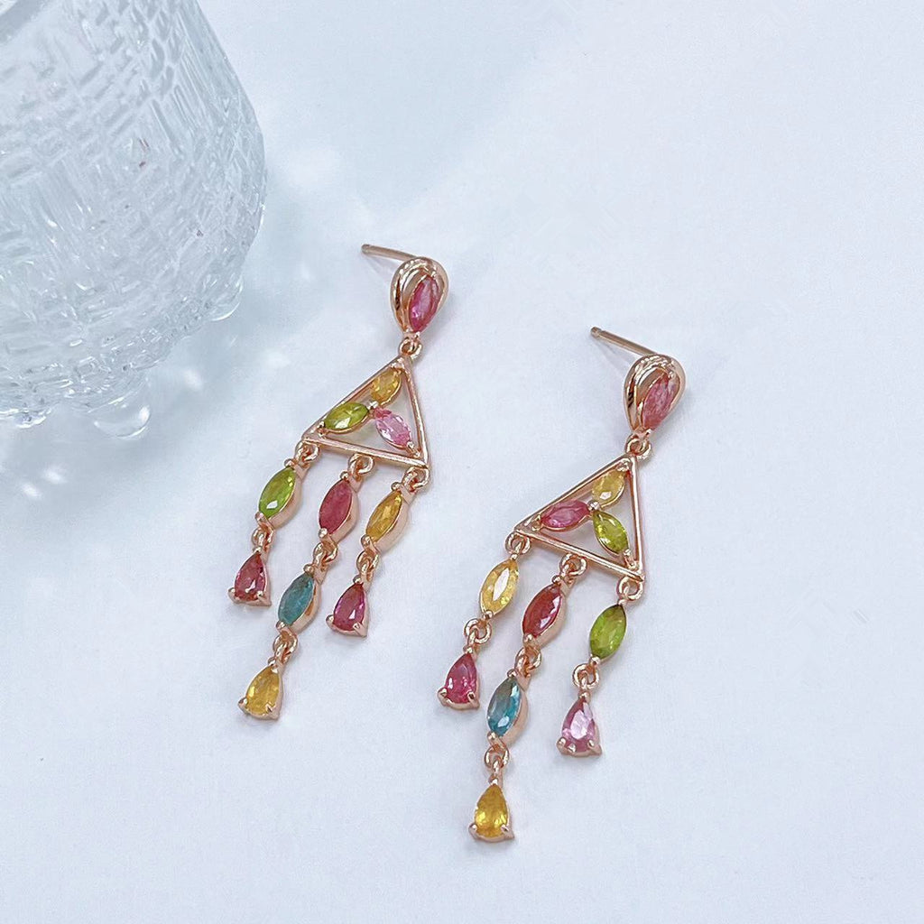 S925 Rose Gold-Plated Tourmaline Silver Earrings for Women T3456