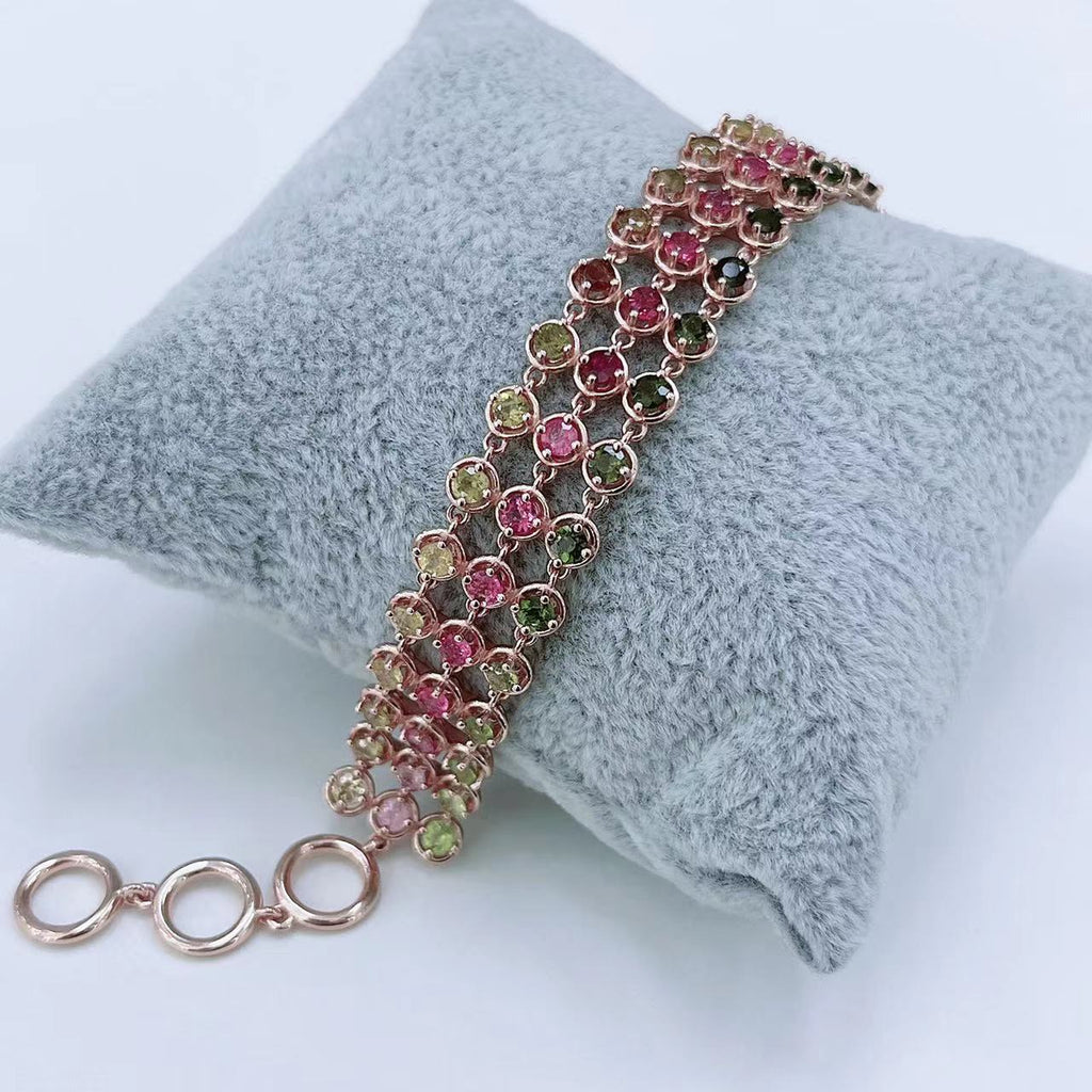 S925 Rose Gold-Plated Tourmaline Silver Bracelet for Women T3352