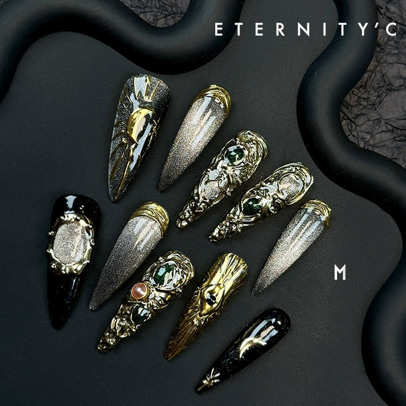 ETERNITY'C Handmade Custom Gem Moon Pressed On Wearable Nails T5036