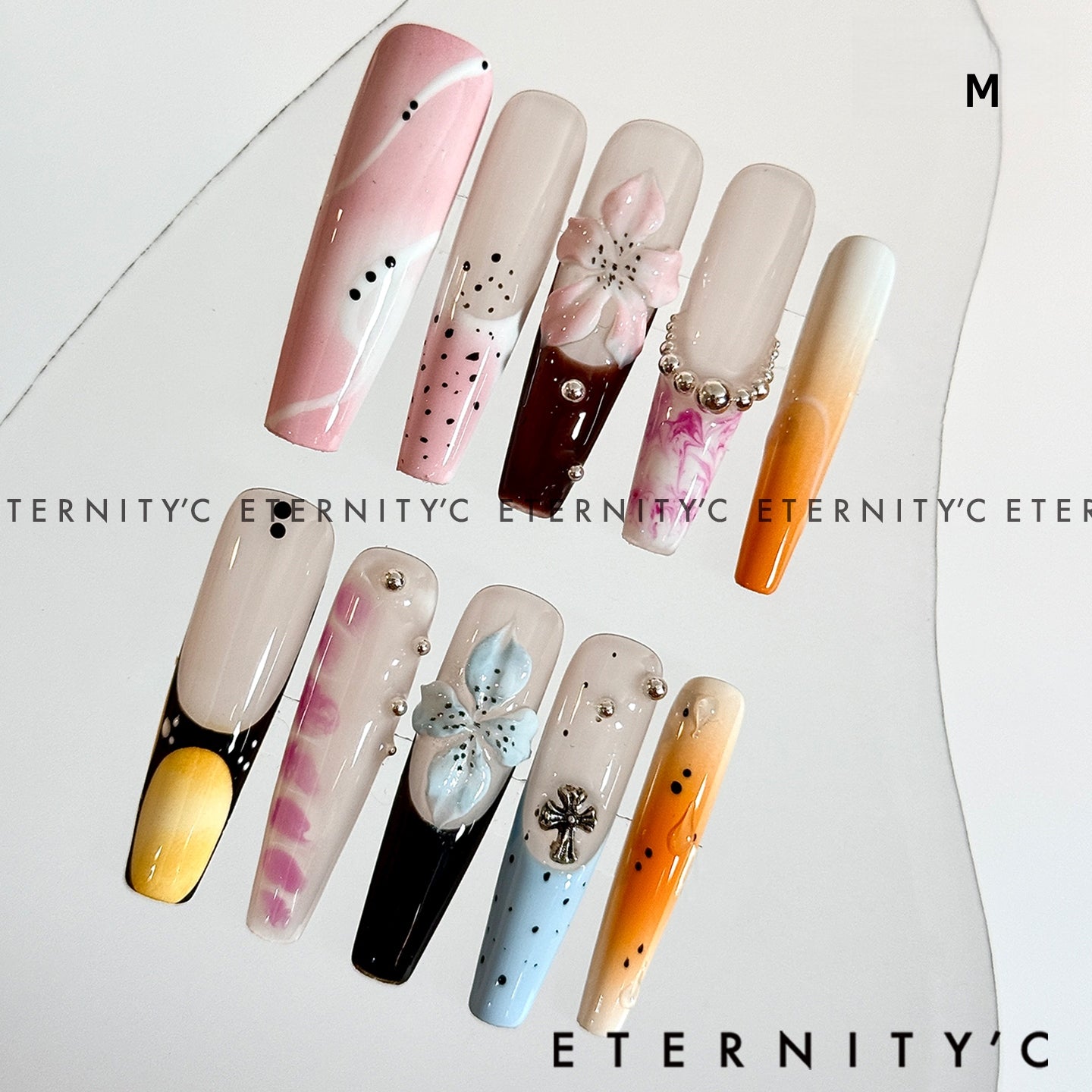 ETERNITY'C Handmade Custom Island Flower Pressed On Wearable Nails T5023