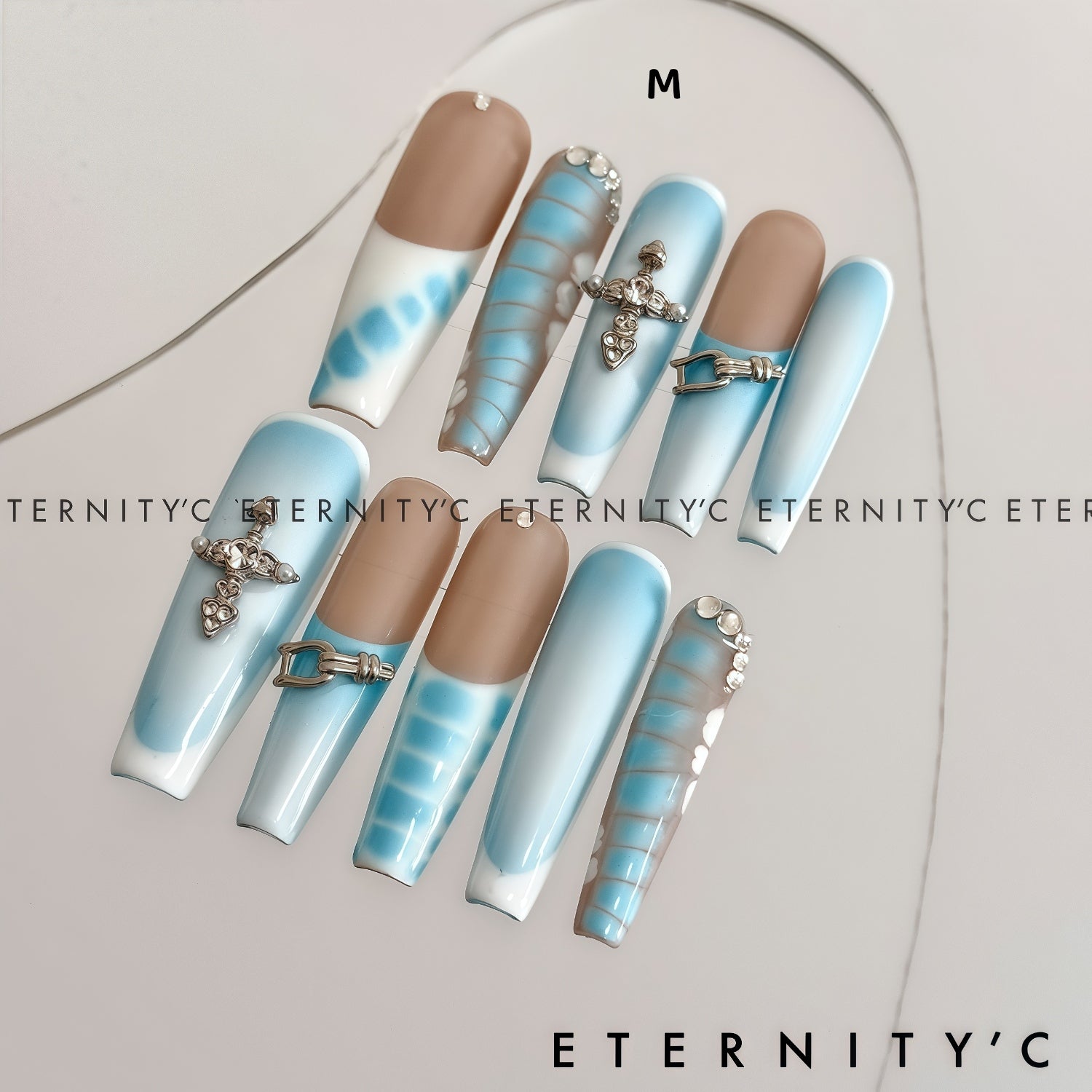 ETERNITY'C Handmade Custom Blue Python Pressed On Wearable Nails T4989