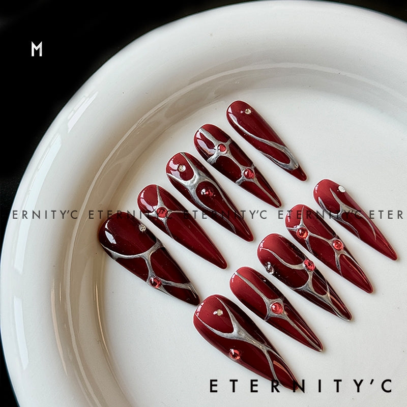 ETERNITY'C Handmade Custom Red Flame Pressed On Wearable Nails T5040