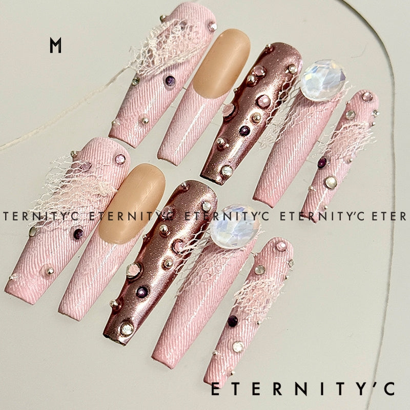 ETERNITY'C Handmade Custom Cowboy Sweetheart Pressed On Wearable Nails T5009