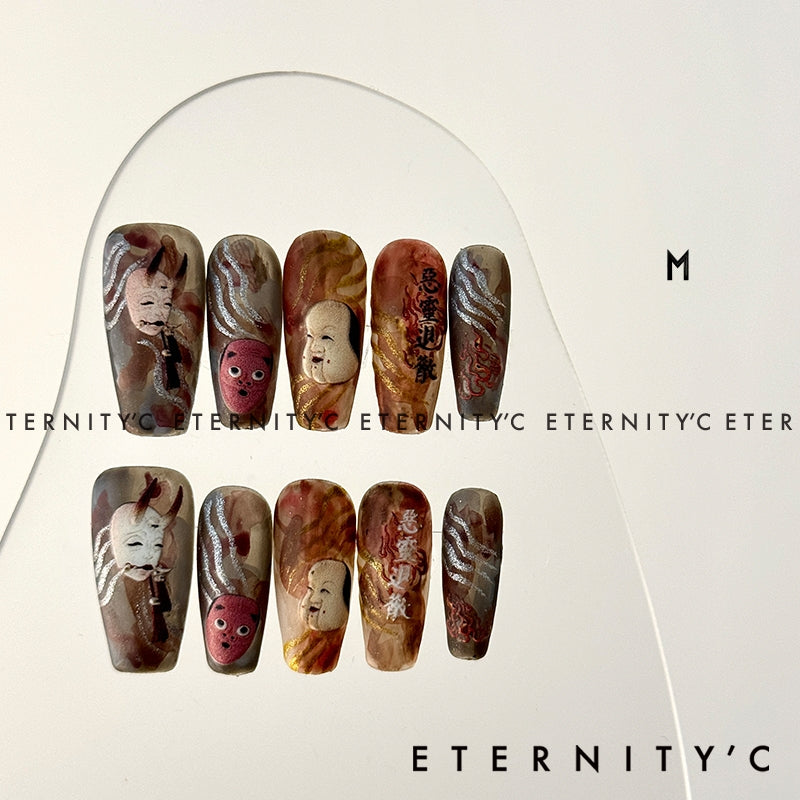 ETERNITY'C Handmade Custom Ukiyo-e Ghosts Pressed On Wearable Nails T5006