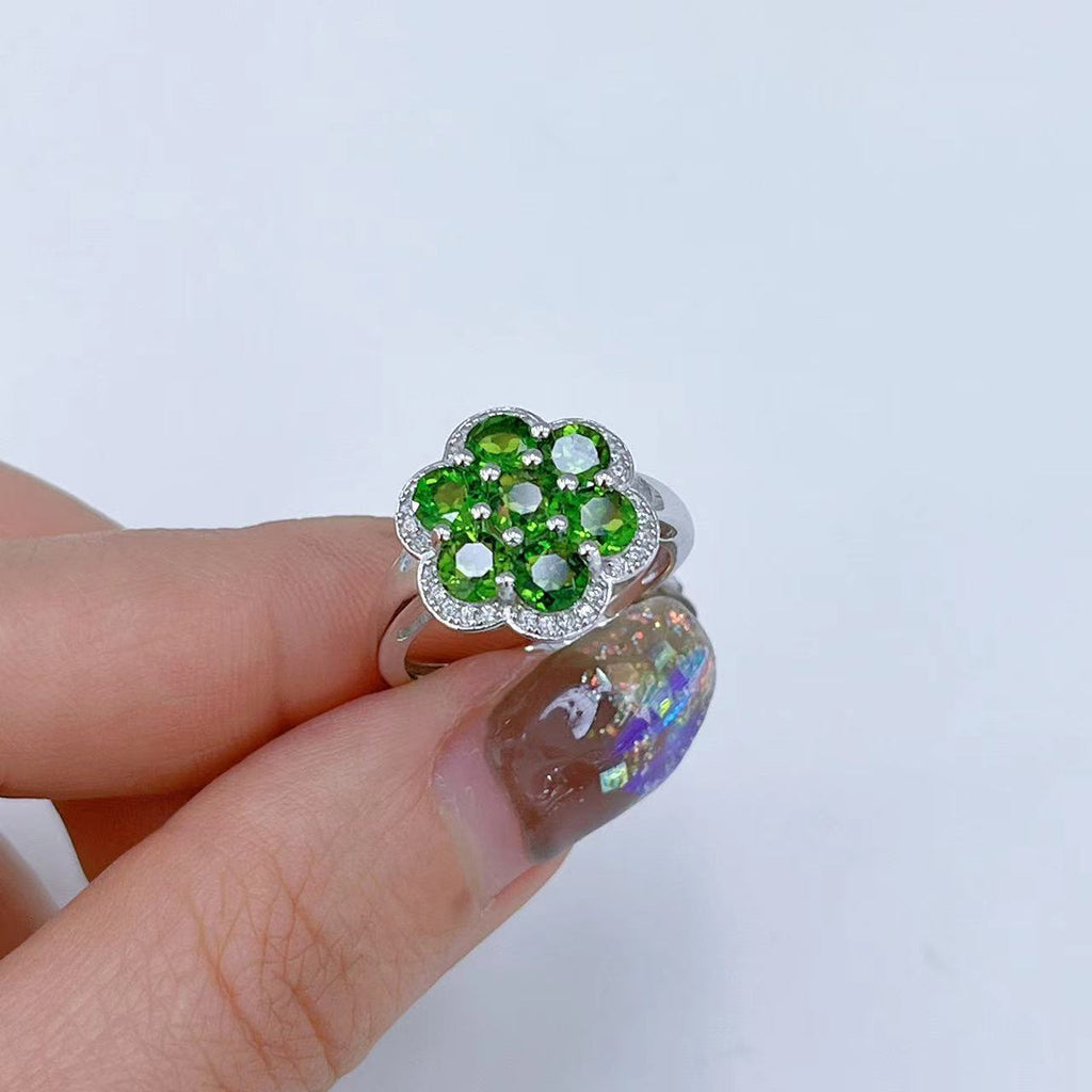 S925 Platinum-Plated Diopside Silver Ring for Women (Adjustable) T3431