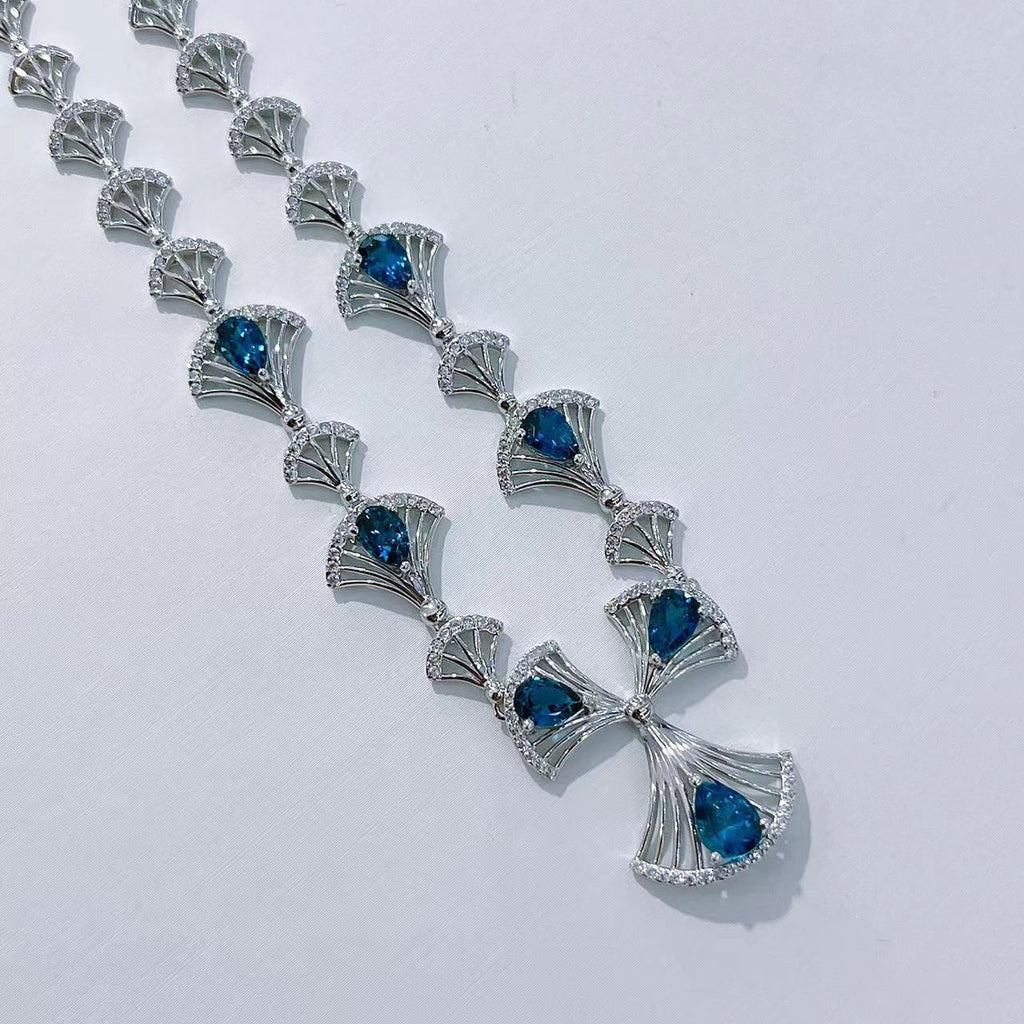 S925 Platinum-Plated Topaz (London Blue) Silver Necklace for Women T3403