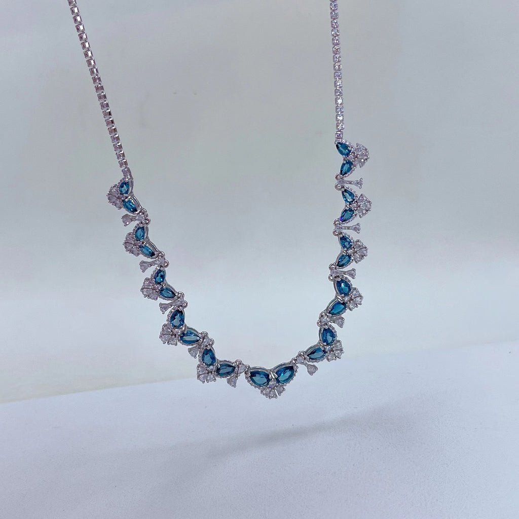 S925 Platinum-Plated Topaz (London Blue) Silver Necklace for Women T3397