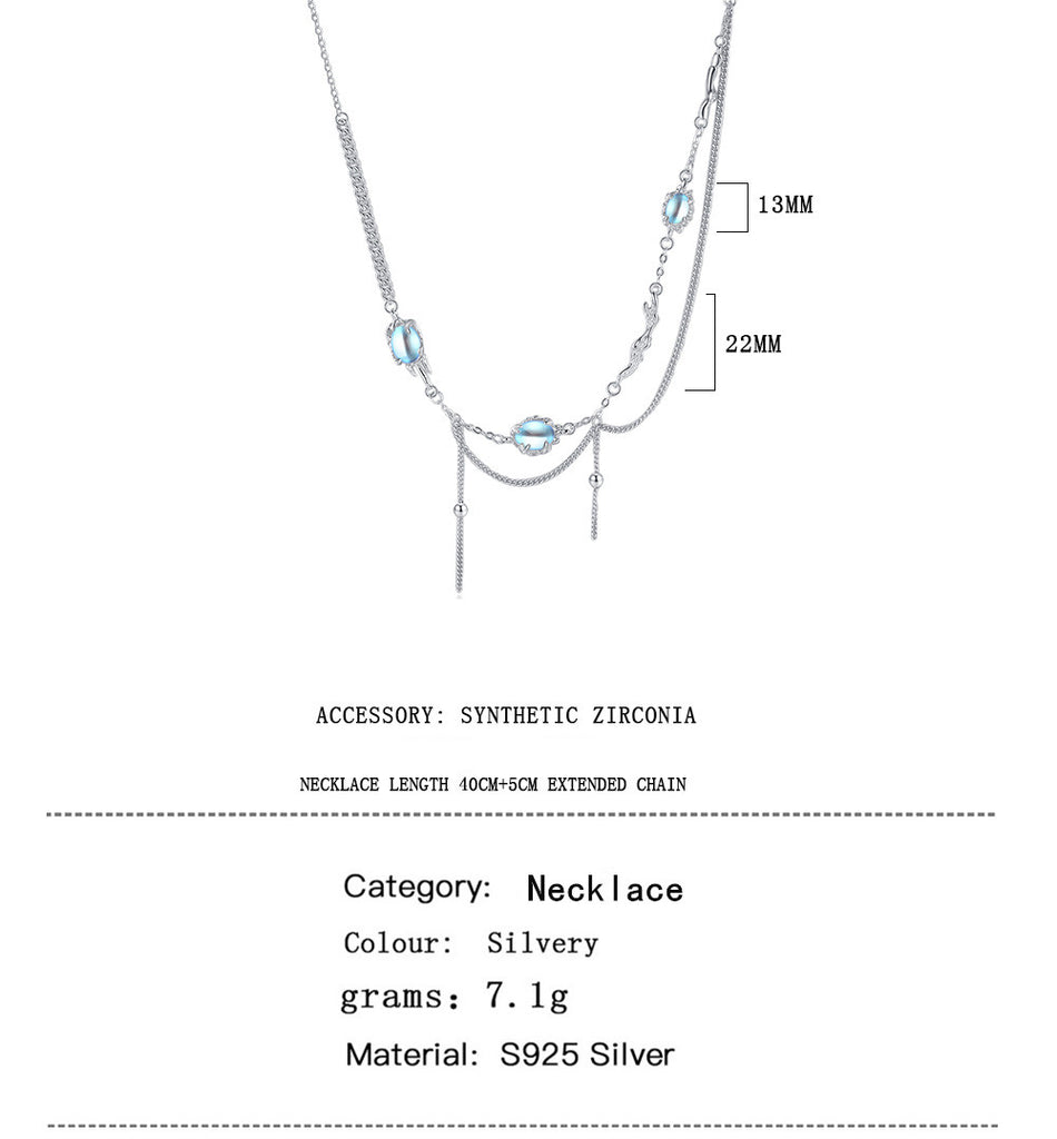 Personality & Trendy S925 Moonstone Silver Necklace for Women T3651