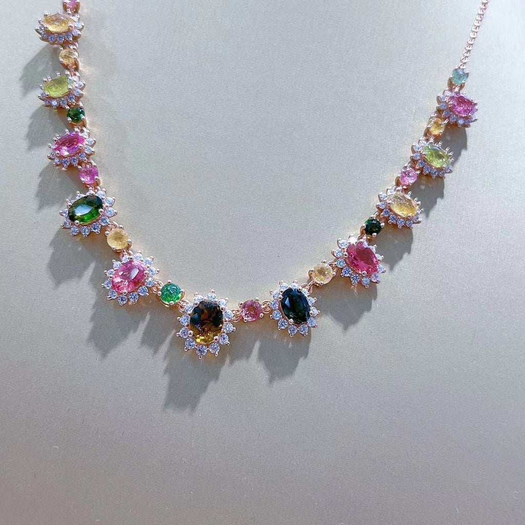 S925 Rose Gold-Plated Tourmaline Silver Necklace for Women T3402