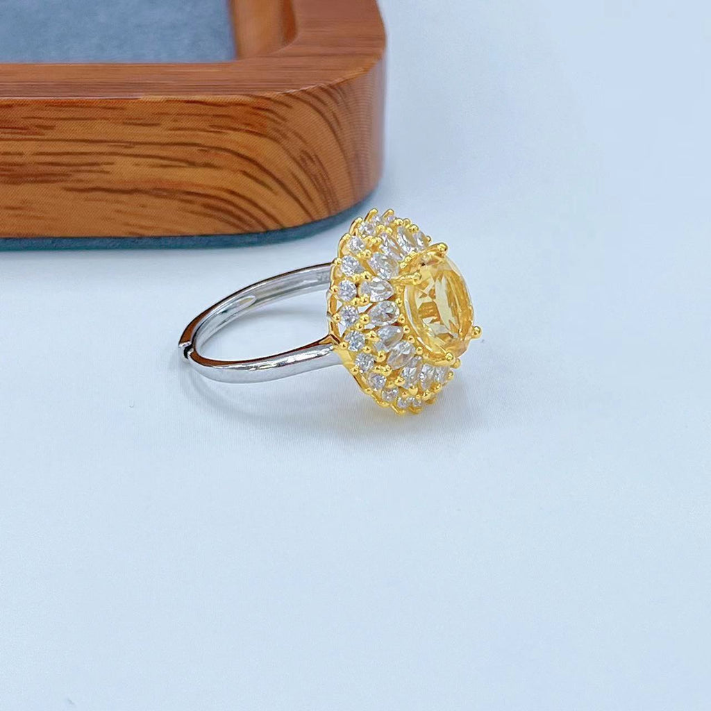 S925 Platinum & Gold-Plated Citrine Silver Ring for Women (Adjustable) T3430